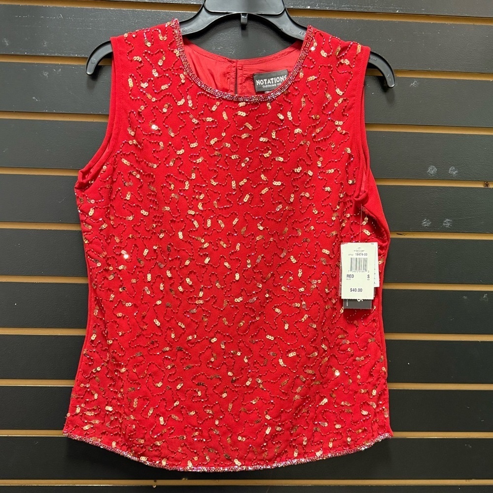 Notations Red Sequin Sleeveless Top – Size Small, NWT